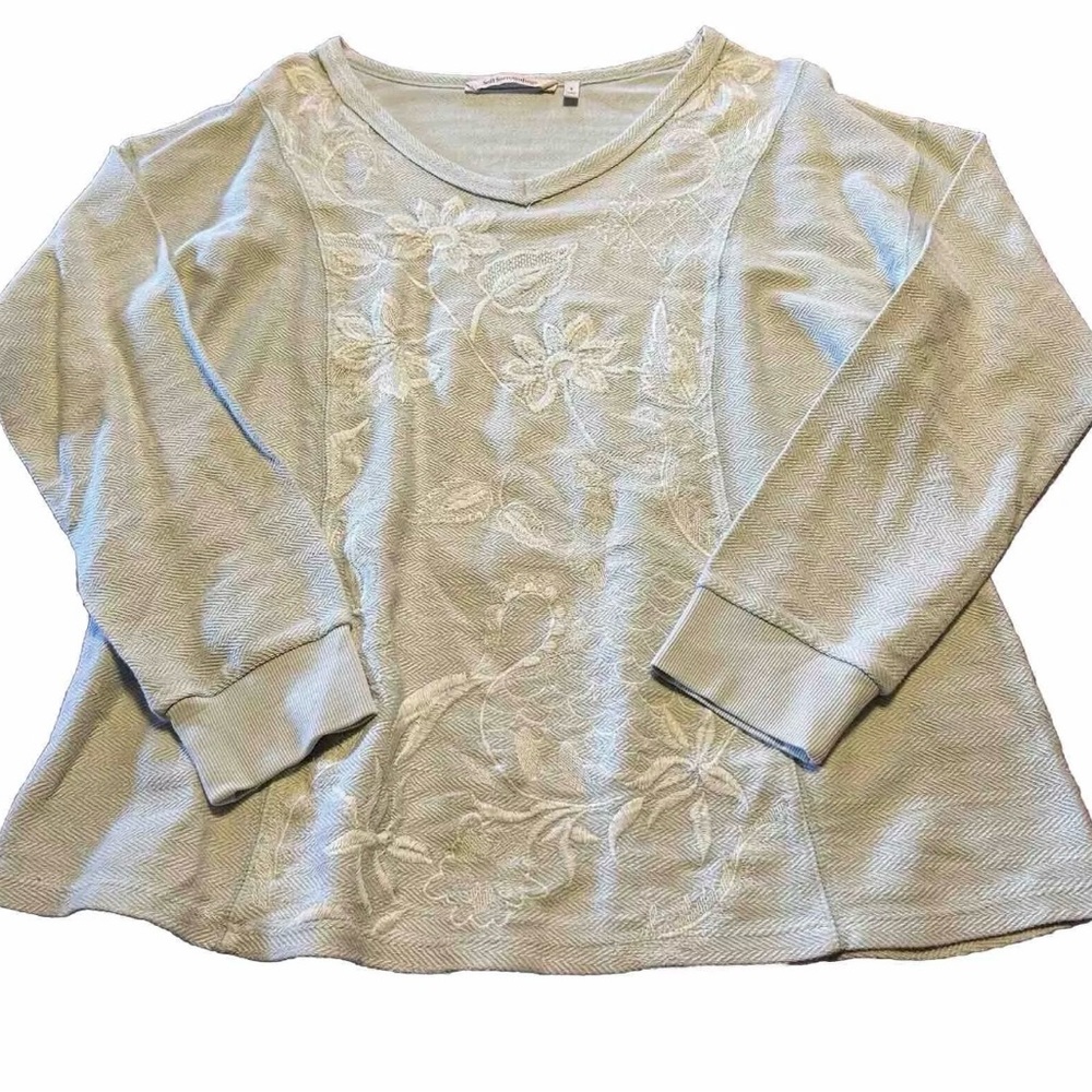 Soft Surroundings Light Blue Embroidered Top